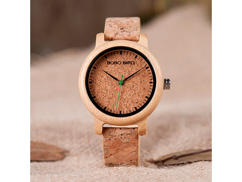 Elegante Uhr aus Bambus und Kork, Gehäuse aus Bambus