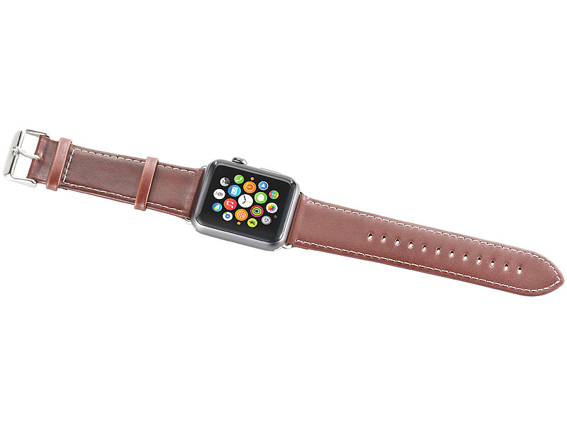 Callstel Apple Watch Zubehör: Glattleder-Armband für Apple Watch 42 mm,  braun (Apple Watch Uhrenarmband)