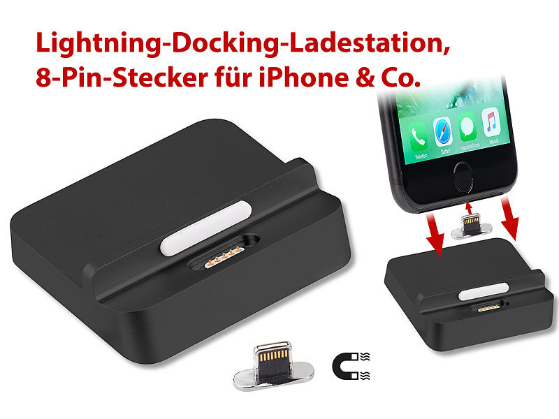 Callstel Lightning Ladestation: Docking-Ladestation für iPhone & iPad, mit  magnetischem 8-Pin-Stecker (iPad Dockingstation Lightning)