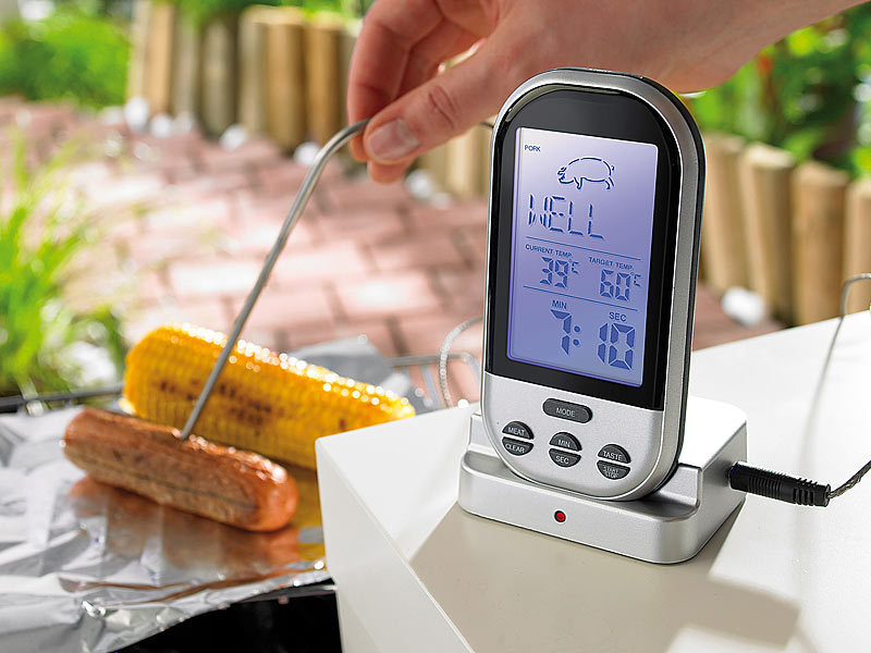 Digitales Grillthermometer Mit Temperatur-Fühler Für Fleisch Braten Steak BBQ 
