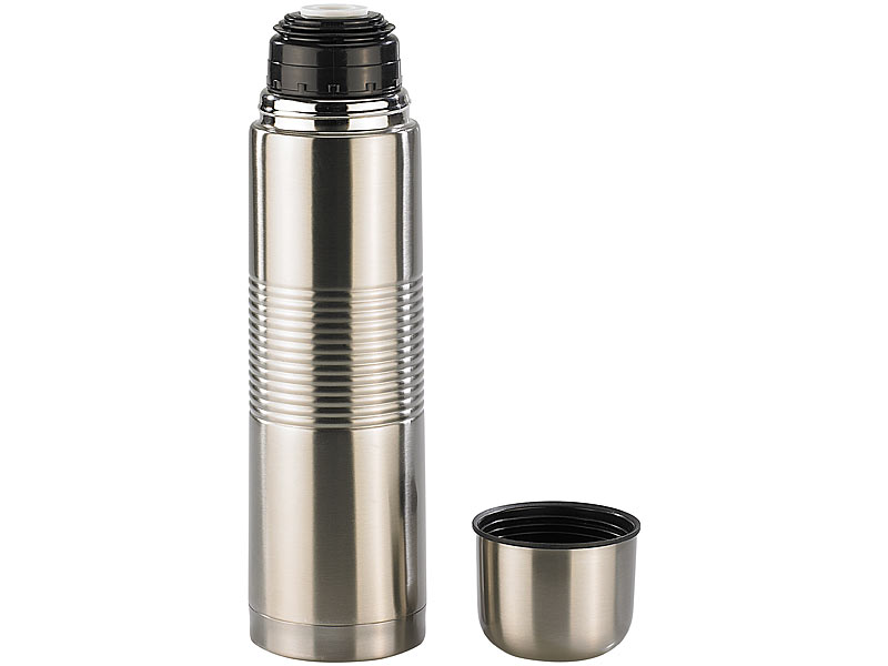 Thermosflasche Edelstahl 0,75 Liter schwarz mit Ausgiesser Thermo Isolier Kanne