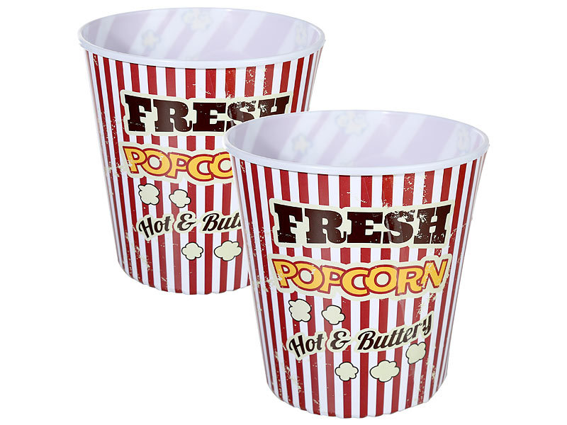 OOTB Popcornboxen: 2er Set XXL-Popcorneimer im Retro-Look, rot/weiß, 17