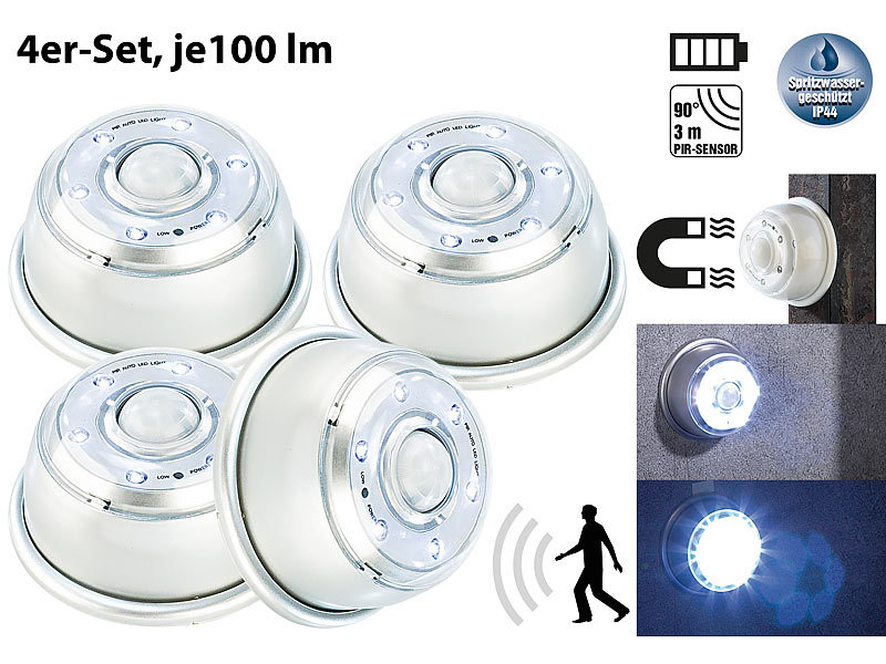 Lunartec Licht Bewegungsmelder: LED-Nachtlicht mit Bewegungsmelder &  Magnethalterung 4er-Set (Schrankleuchten)