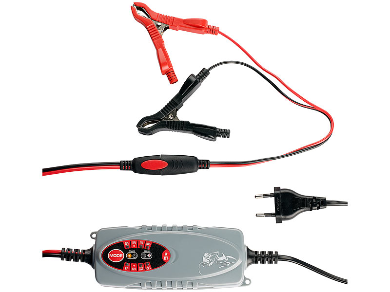 Lescars Automatisches Batterieladegerät 1.0 A, 6 & 12 V Lescars Batterieladegerät Auto: Automatisches Profi