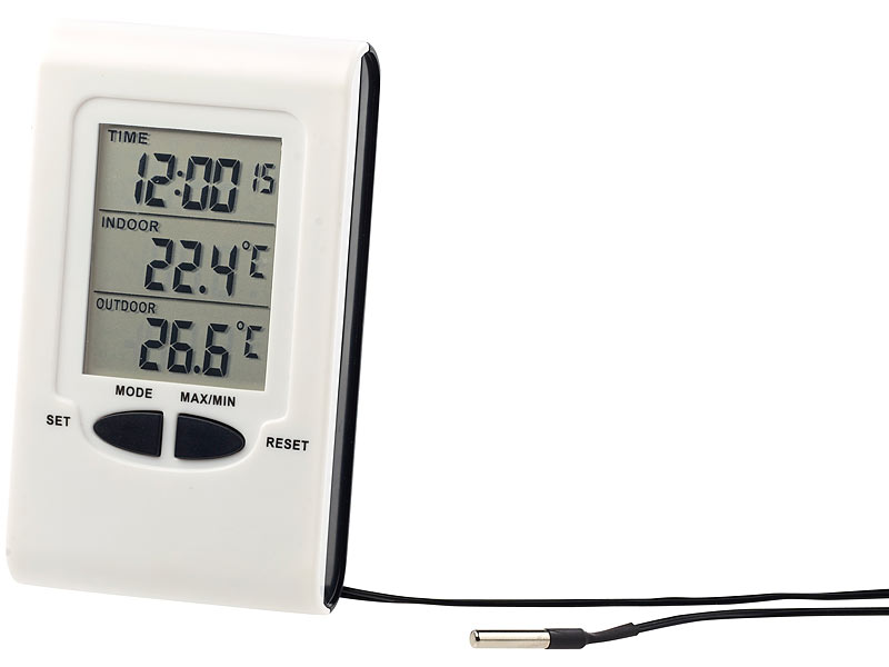 LCD Digital Innen Außen Temperatur Thermometer Hygrometer Luftfeuchtigkeit Uhr 