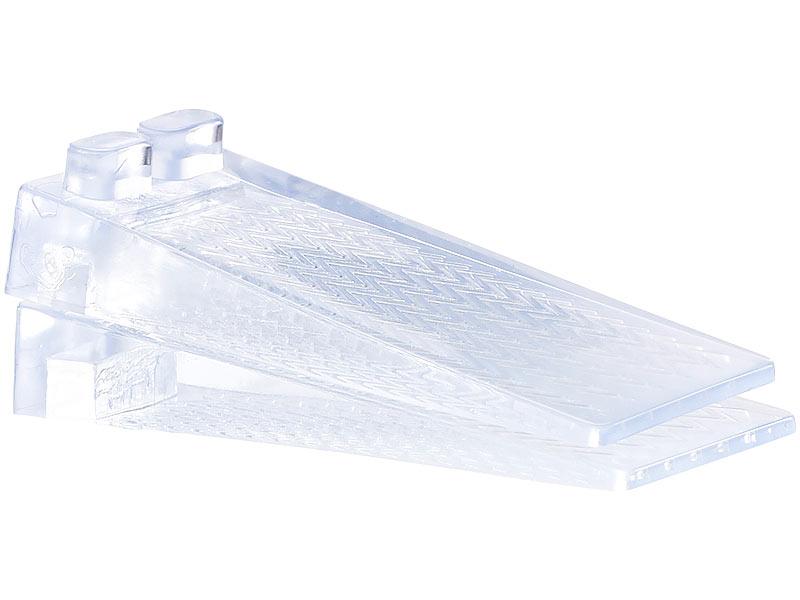AGT Türsicherung: 4er-Set transparente Kunststoff-Türkeile, 8,7cm,  stapelbar (Türstopper in Keilformen)