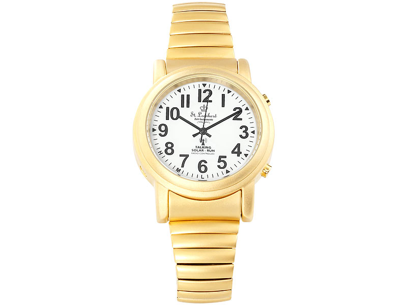 St. Leonhard Sprechende Uhr: Sprechende Funk- & Solar-Seniorenuhr,  vergoldet (Sprechende Uhr für Blinde)