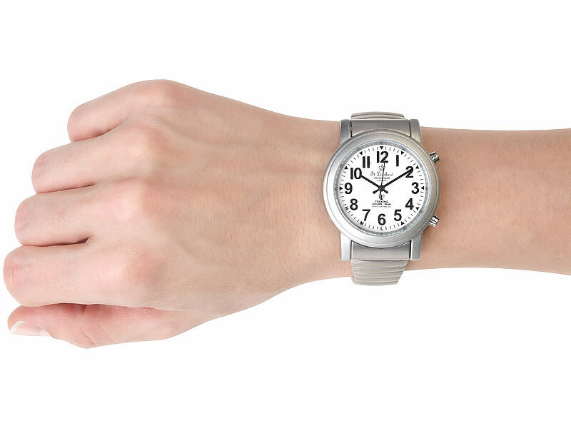 St. Leonhard Sprechende Armbanduhr: Sprechende Seniorenuhr mit Funk und  Solar, versilbert (Sprechende Uhr Senioren)