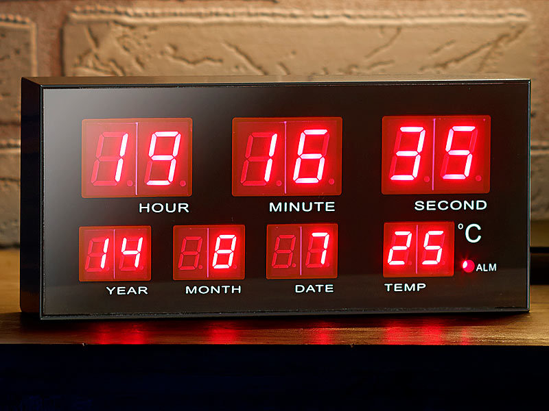 Lunartec LED Uhr Schlafzimmer: Digitale XXL-LED-Tisch- & Wanduhr, 45 cm,  dimmbar, Wecker, Fernbedien. (Digitaluhren)