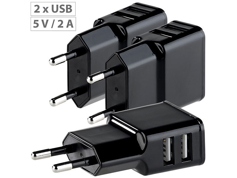 revolt Multi-USB-Ladegerät: 3er-Set Mini Pico 2-fach-USB-Netzteil mit 2,1 A  / 10,5 Watt (Multi-USB-Netzteil)