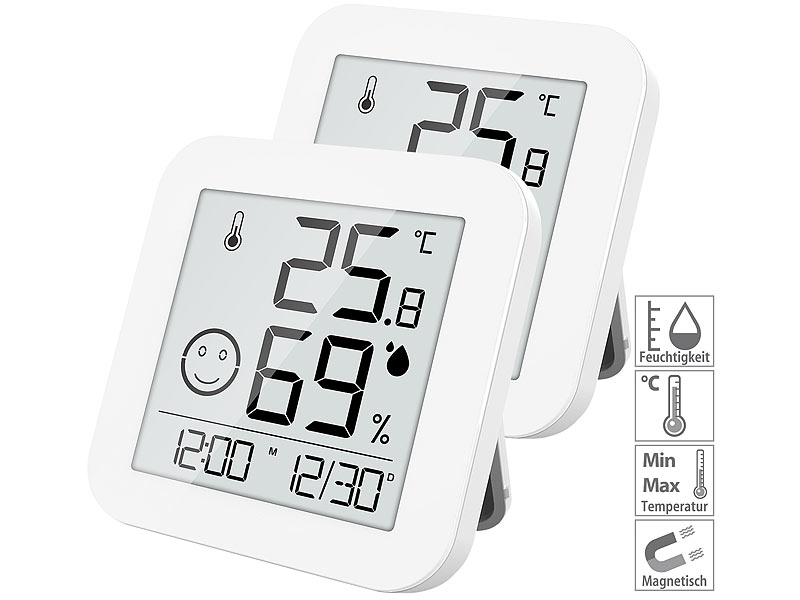 2er Pack Digitales Hygrometer und Thermometer mit Trendanzeige Kombithermometer 