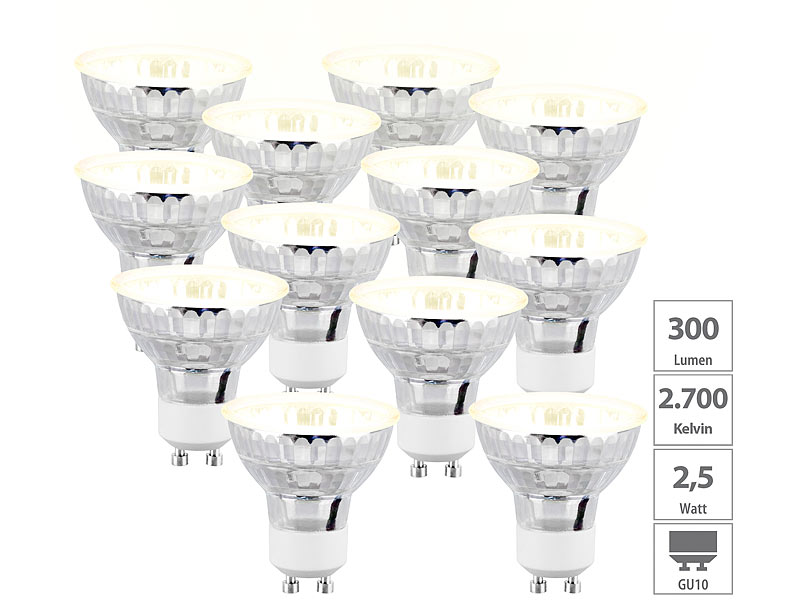 6er Set LED Leuchtmittel 3W GU10 3000K Warmweiss 230V 250lm Weiß