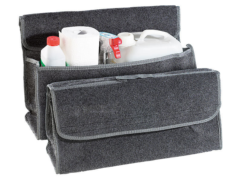 Lescars Auto Kofferraumtasche: 2er Pack Anti-Rutsch-Kofferraumtasche mit  Klettbefestigung Large (Kfz Tasche)
