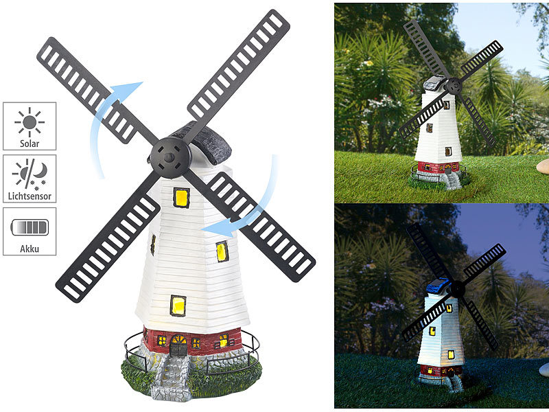 Große Gartenwindmühle mit LED Beleuchtung weiß oder bunt Typ 12 