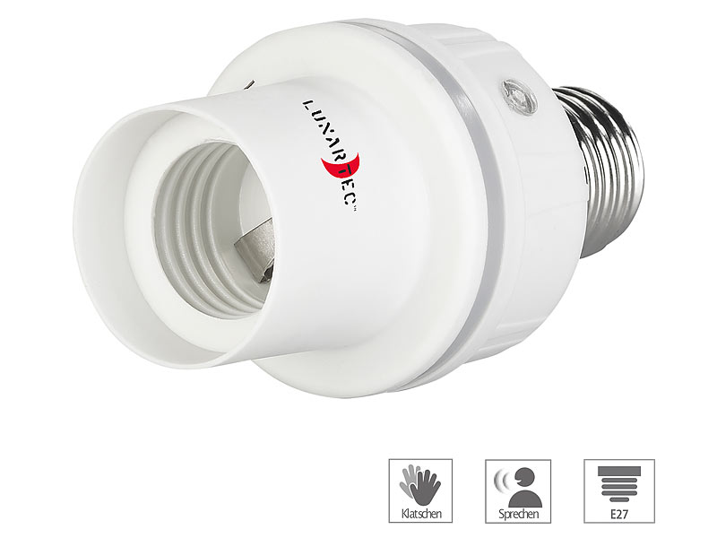 Lunartec Lampe mit Geräuschsensor: Lampensockel-Adapter E27 auf E27 mit  Helligkeits- und Geräuschsensor (Klatsch Licht)
