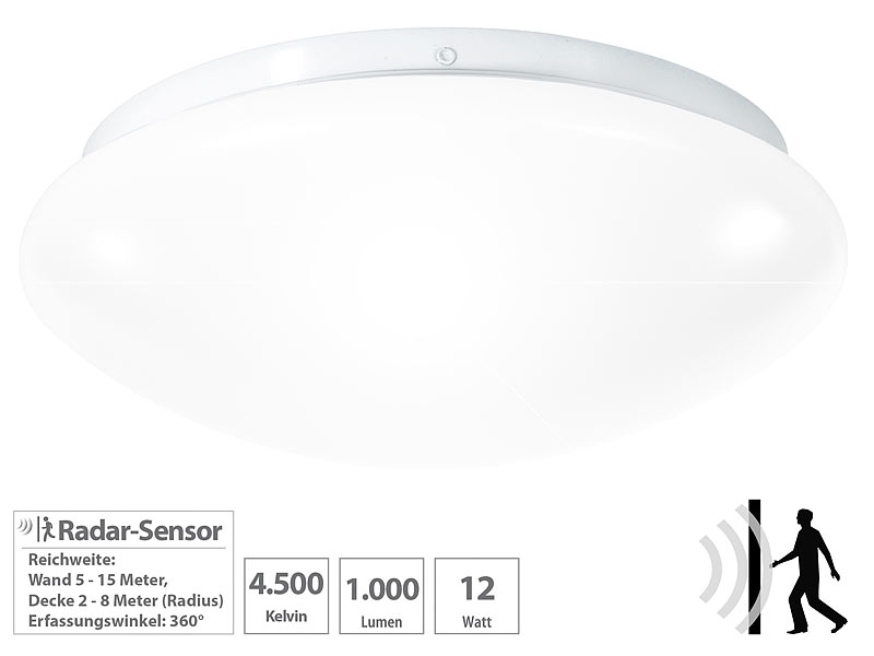 12W LED Deckenleuchte Badlampe mit Bewegungsmelder Sensor Warmweiß 