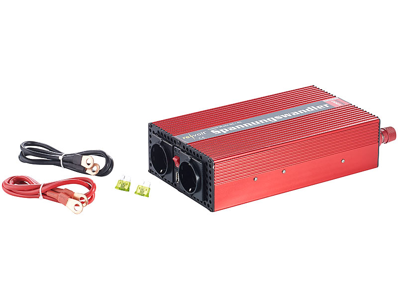 revolt Wechselrichter 12V 230V: 1.000W-Kfz-Spannungswandler auf 2x 230 V,  USB, 2.000 W Spitzenlast (Spannungswandler 12V auf 230V)