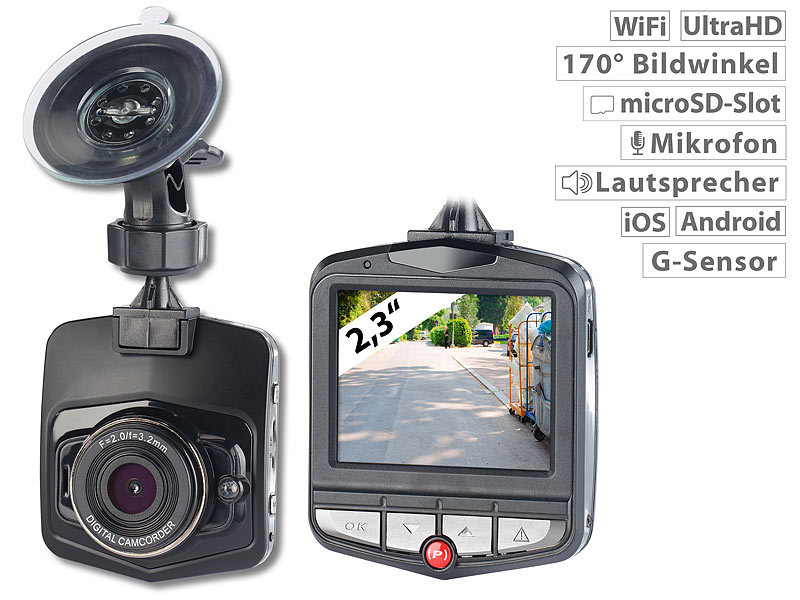 NavGear UHD-Dashcam: 4K-Dashcam mit G-Sensor, WLAN, Bewegungserk