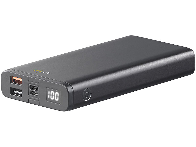 revolt Powerbank 12V: Powerbank mit Quick Charge 3.0 und USB Typ C PD, 20.000 mAh, 3 A, 18 W ...
