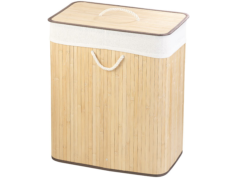 infactory Waschkorb: Faltbarer Bambus-Wäschekorb mit Deckel und