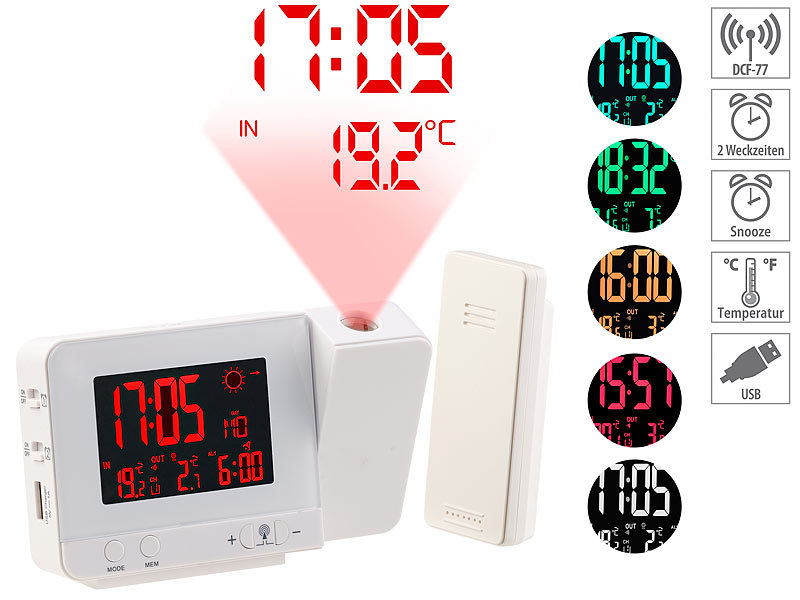 LCD wecker mit Projektion Snooze Datum Temperaturanzeige Tischuhr Wetter Neu 