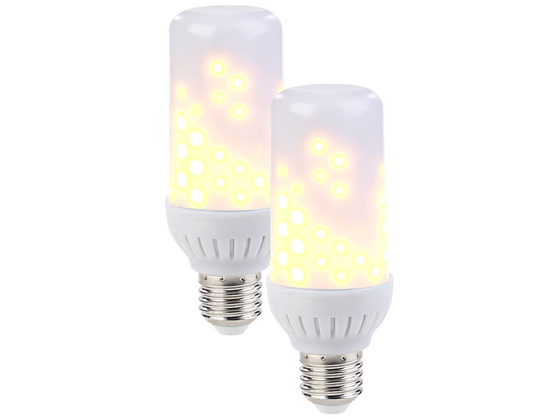 Luminea Flackerlampe 2er Set LED Flammen Lampen Mit