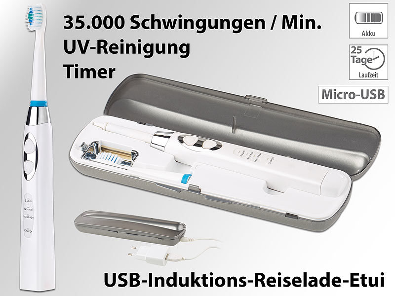 Zahnbürste USB Elektrische Schallzahnbürste SW-28.k mit USB-Reiselade-Etui