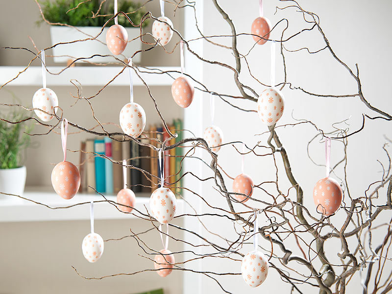 Deko Dekoration für Ostern in bunten Farben mit Band zum Aufhängen 24 Stück Ostereier Kunststoffeier