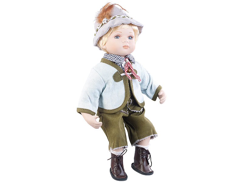 36 cm PEARL Sammler-Porzellan-Puppe "Anton" mit bayerischer Tracht 