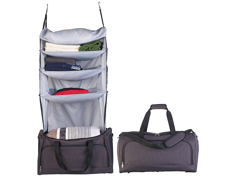 Xcase Reisetasche mit Fächern: Faltbare Reisetasche mit integriertem Wäsche- Organizer zum Aufhängen (Reisetasche mit vielen Fächern)