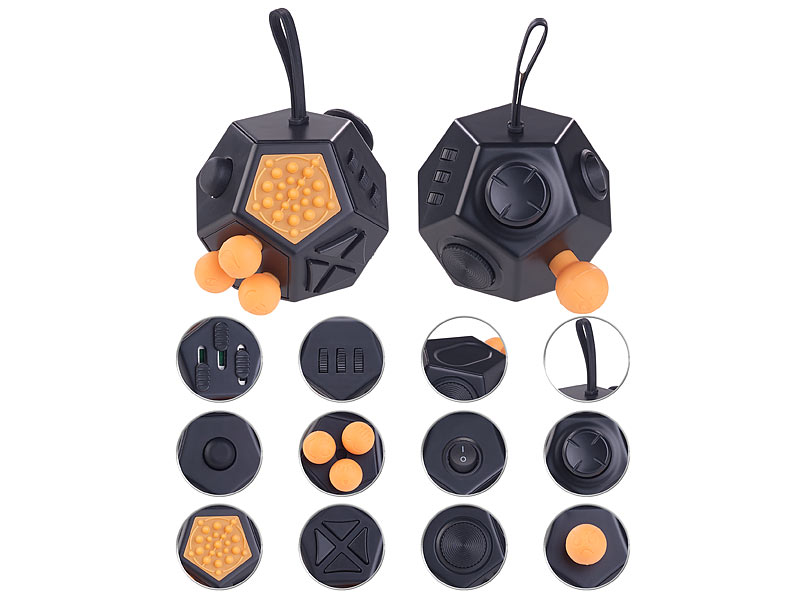 Cubo Antistress Fidget Vintage 3,3 Cm - Gioco Per Mani Inquiete Con 6 Funzioni: Click, Spin, Roll - Nero/Verde