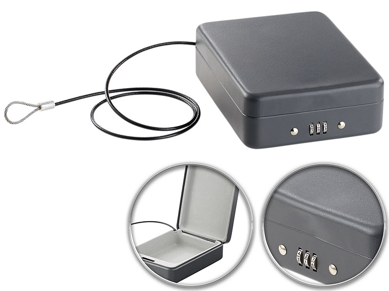 Xcase Autosafe: Mini-Stahl-Safe für Reise & Auto, Zahlenschloss,  Sicherungskabel, 1 l (Mobiler Safe Urlaub)