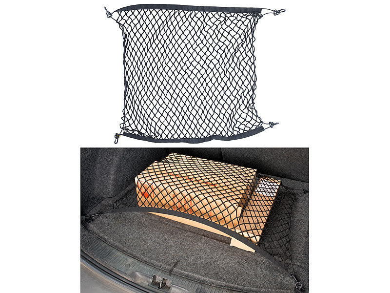 Lescars Kofferraumnetz: Universal-Kofferraum-Gepäcknetz, 70 x 70 cm,  dehnbar auf 105 x 105 cm (Gepäcksicherung Kofferraum)