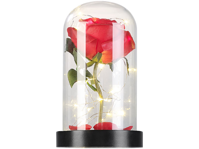 Rose im Glass Nachtlampe LED Beleuchtung Kuppel Kupferdraht Blume Lichterketten