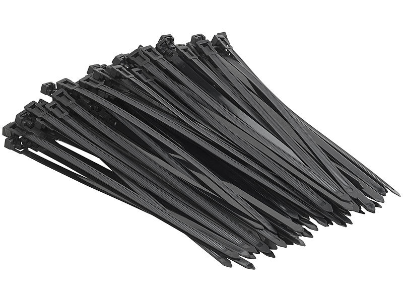 AGT Mehrweg-Kabelbinderset: 100er-Set wiederverschließbare Kabelbinder,  schwarz, 250 x 7,6 mm (Kabelhalter)