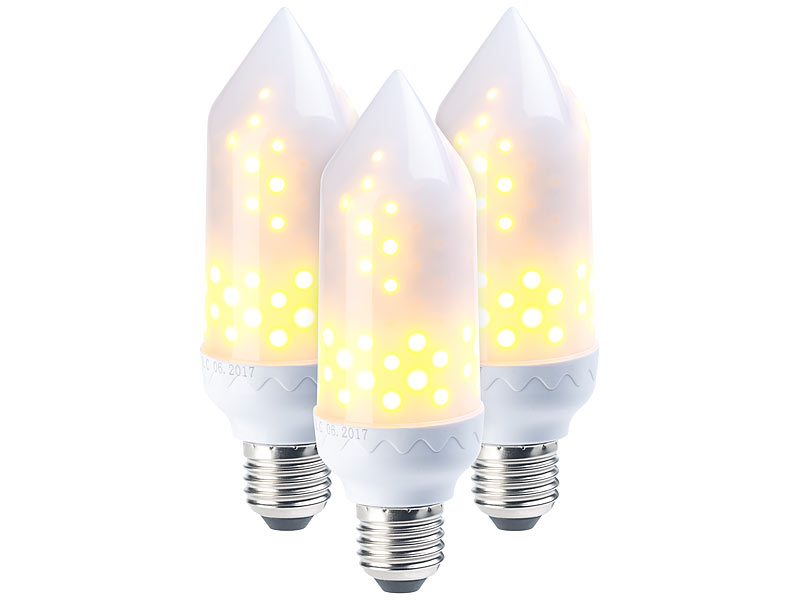 Luminea LED Flammeneffekt 3er Set LED Flammen Lampen