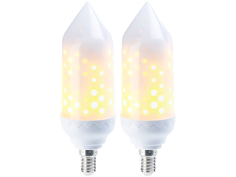 Luminea E14 Flammenlampe 2er Pack LED Flammen Lampe Mit