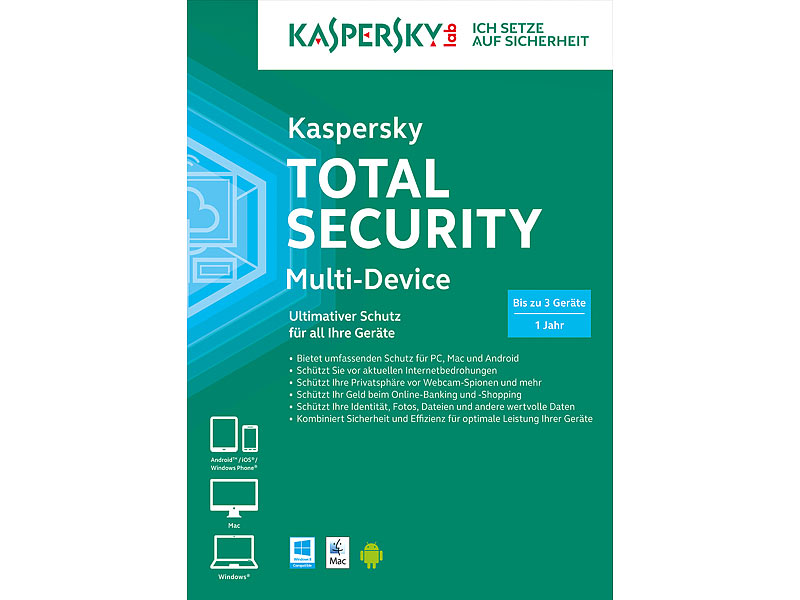 Kaspersky Total Security Multi Device (bis zu 3 Geräte, 1 Jahr)