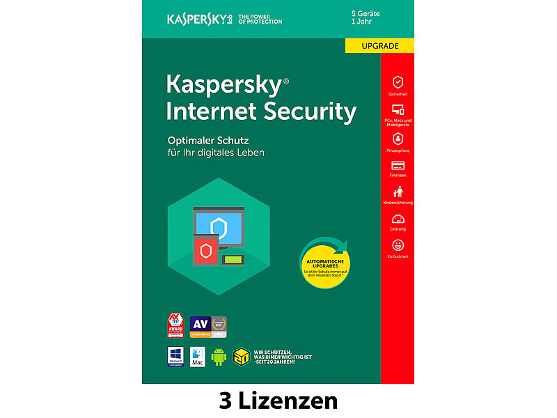 Kaspersky Internet Security Upgrade 5 Geräte Kaspersky Internet Security 2018 Upgrade - 5 Lizenzen für PCs/Macs