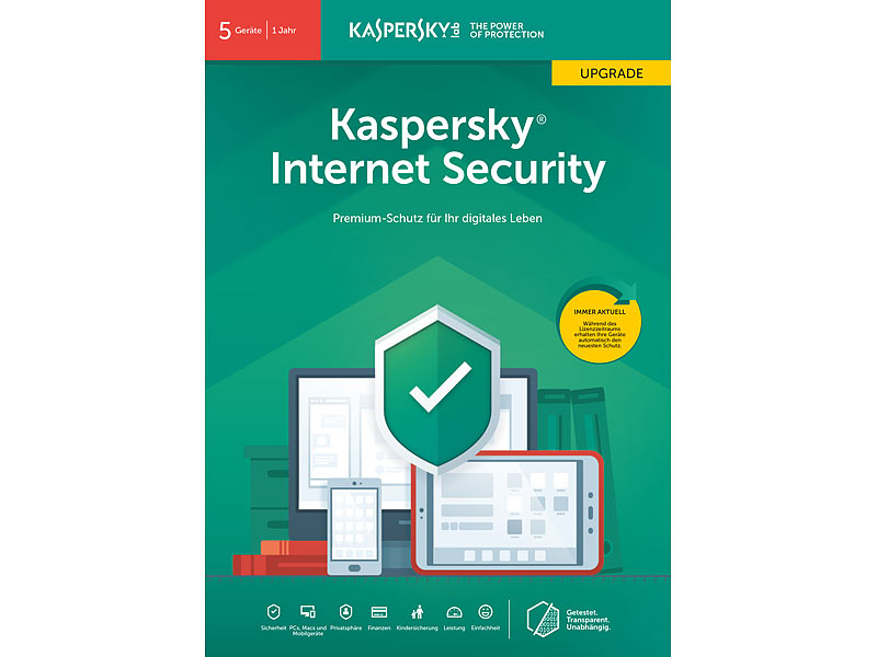 Kaspersky Internet Security Upgrade 5 Geräte Kaspersky Internet Security 2019 Upgrade - 5 Lizenzen für PCs/Macs