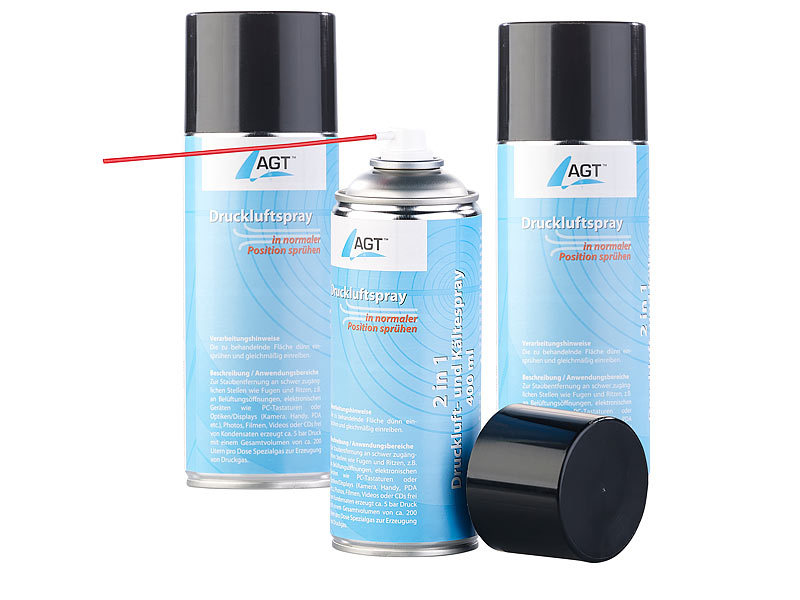 AGT Luftspray: 3er-Set 2in1-Druckluft- und Kältespray bis -40 °C