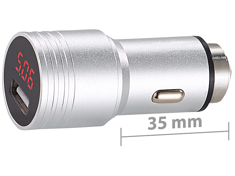 revolt Kfz Voltmeter: Kfz-USB-Ladegerät mit Display, Metall-Gehäuse, QC  2.0, 12/24 V, 2,4 A (Voltmeter für Zigarettenanzünder)
