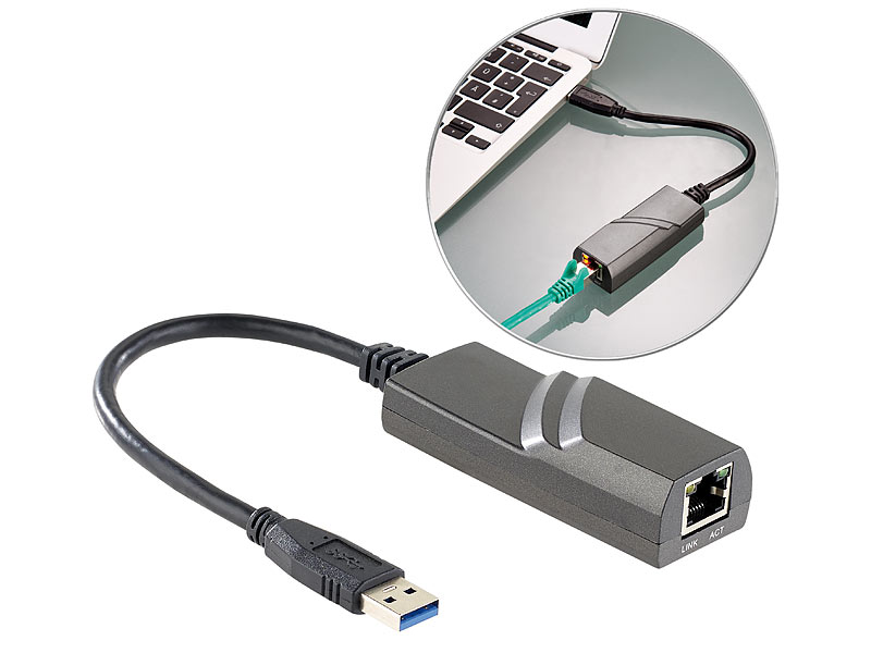 Xystec Externe USB-3.0-Netzwerkkarte, LAN-Anschluss (RJ-45), bis 1.000 ...