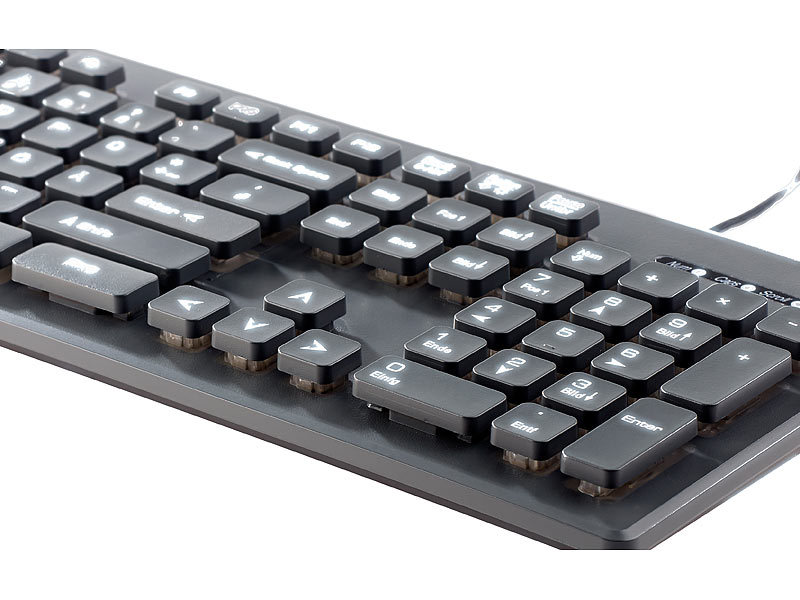 GeneralKeys PC Tastatur: Beleuchtete Business-USB-Tastatur mit Nummernblock,  QWERTZ (Tastatur Beleuchtete Tasten)