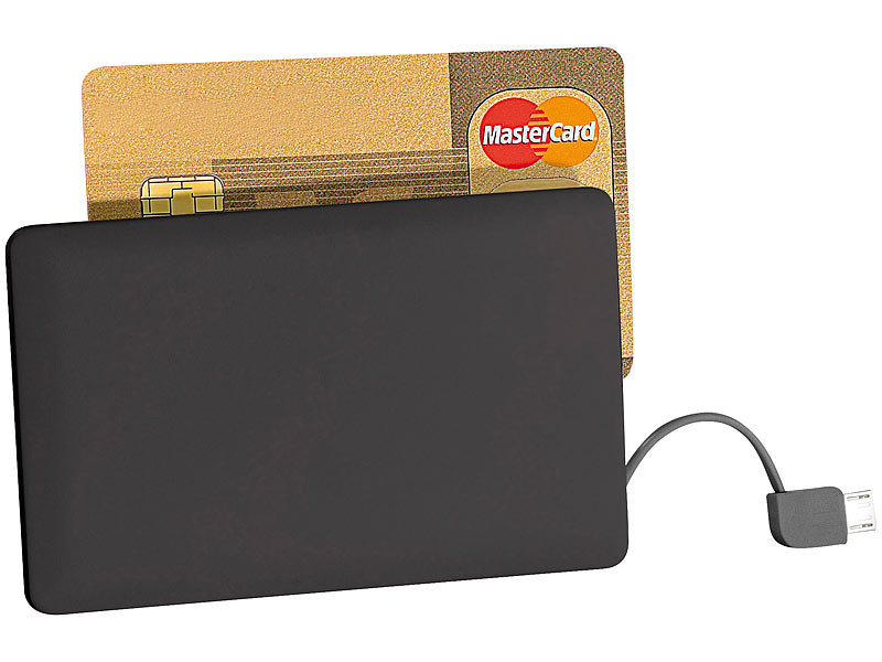 revolt Powerbank Mini: Powerbank im Kreditkarten-Format, 5.000 mAh, 2  USB-Ports, 2,4 A, 12 W (Powerbank im Kreditkartenformat)
