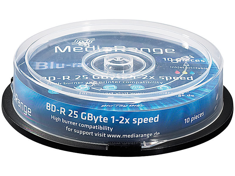 Marken Blu-ray Rohling BD-R 25GB 4x Printable, 10er-Spindel