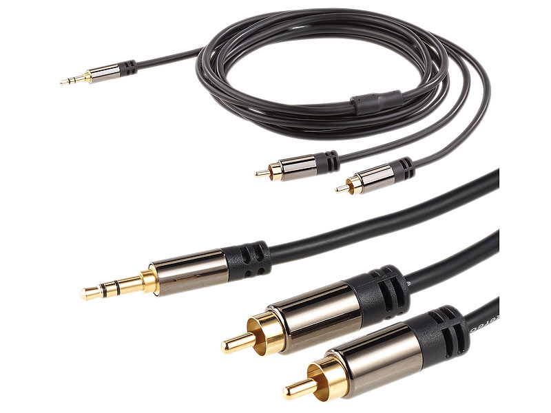 auvisio Cinch-Kopfhörer-Adapter: Premium-Stereo-Kabel 3,5-mm-Klinke auf 2  Cinch-Stecker, 2 m, vergoldet (AUX-Cinch-Kabel)