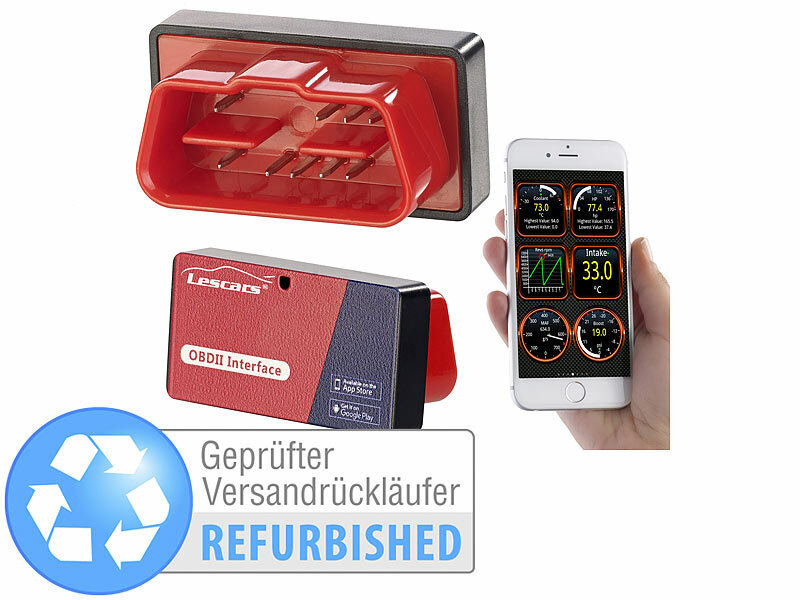 Lescars OBD Stecker: OBD2-Adapter mit ELM327-Chip und Bluetooth,  Versandrückläufer (OBD2-Stecker)