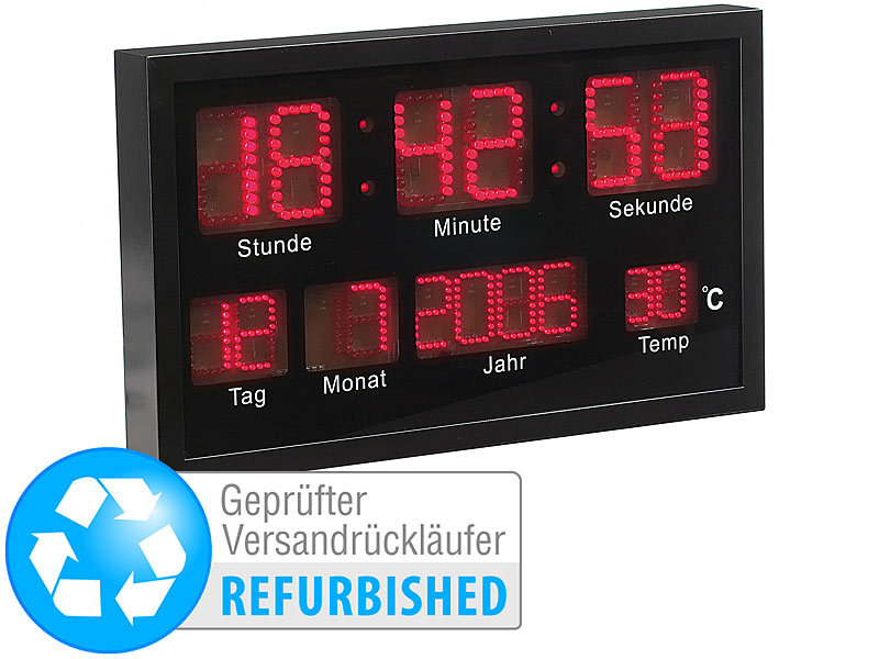 Lunartec Beleuchtete Uhr: LED-Funk-Tisch- und Wanduhr mit Datum und  Temperatur, 412 weiße LEDs (Digitale Wanduhr Funkuhr)