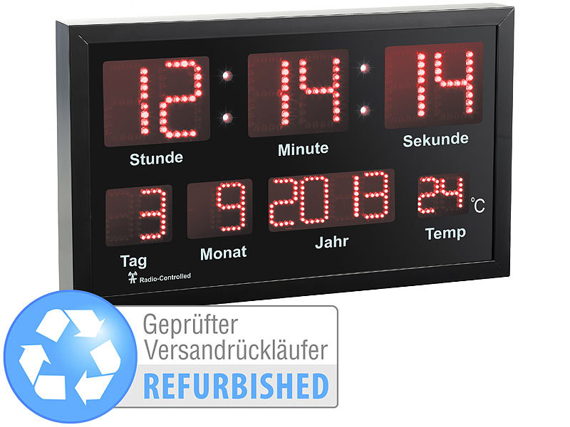 Lunartec Digitaluhr Wanduhr: LED-Funk-Tisch- und Wanduhr mit Datum &  Temperatur (Versandrückläufer) (Funk-Wanduhr mit Thermometer)